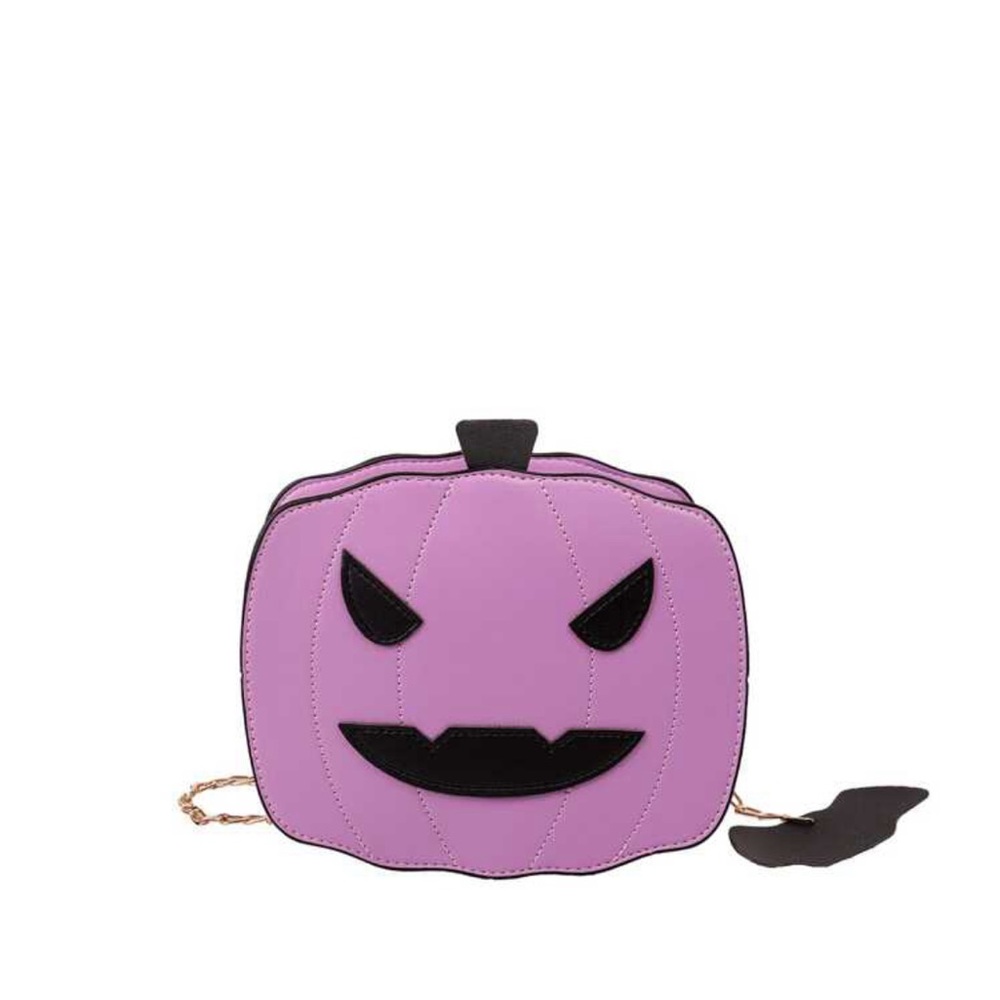 Purple Pumpkin Purse w/ Bat Decal and Jack-O-Lantern Face